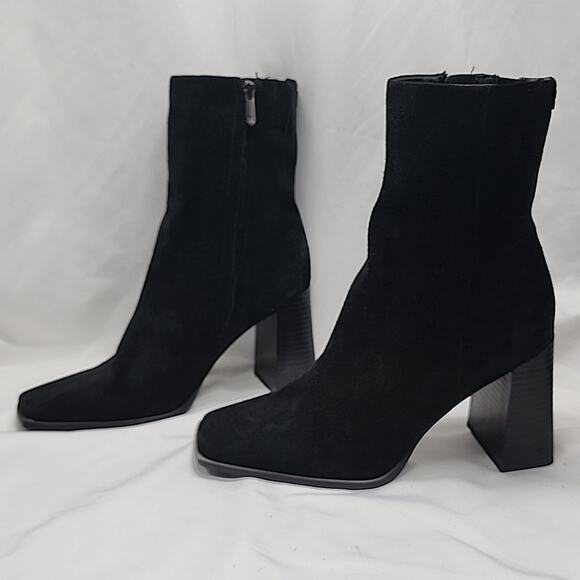 SAM EDELMAN IVETTE BLACK ANKLE BOOTS LEATHER STACKED HEEL LADIES SIZE 9.5 NWOB - Picture 2 of 16